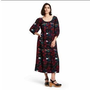 Rachel Comey x Target Dress Black Red Floral Volume 3/4 Sleeve Pockets Women's 4